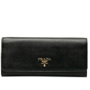 PRADA Black Saffiano Leather Long Wallet 175-082825